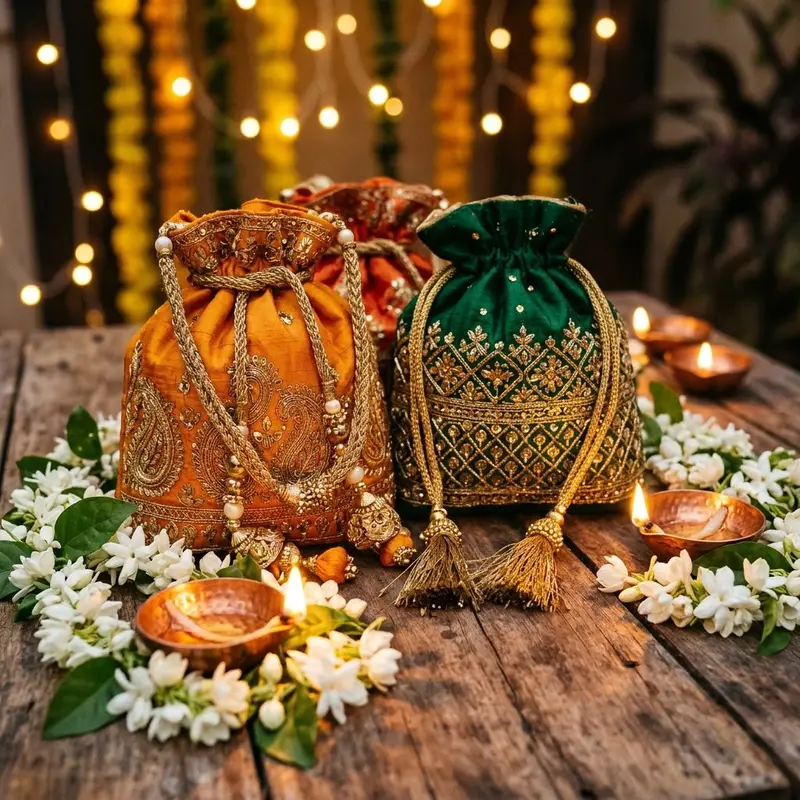 Handloom Potli Favor Hampers for Indian Bridal Showers